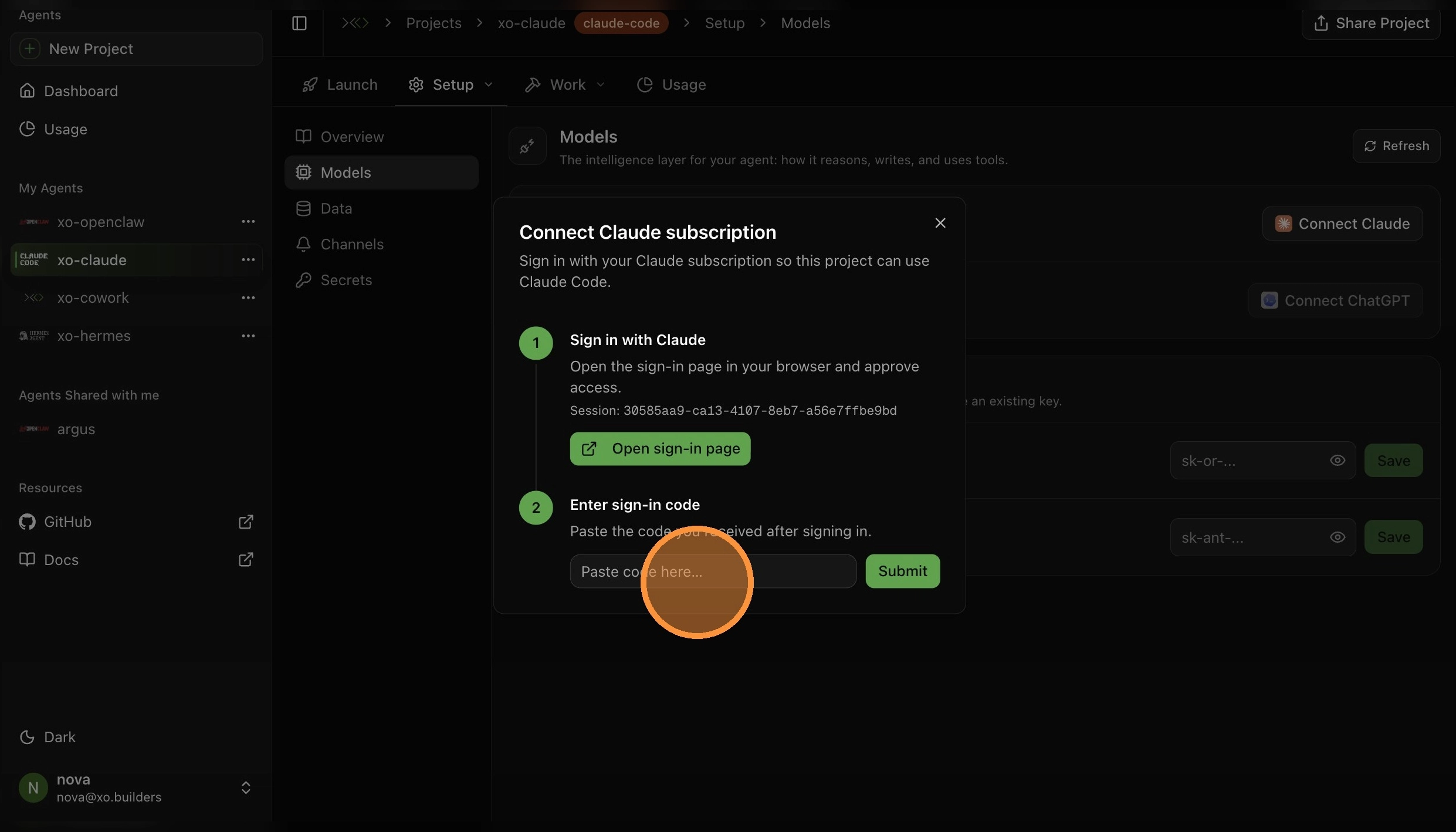 Paste the code and click Submit
