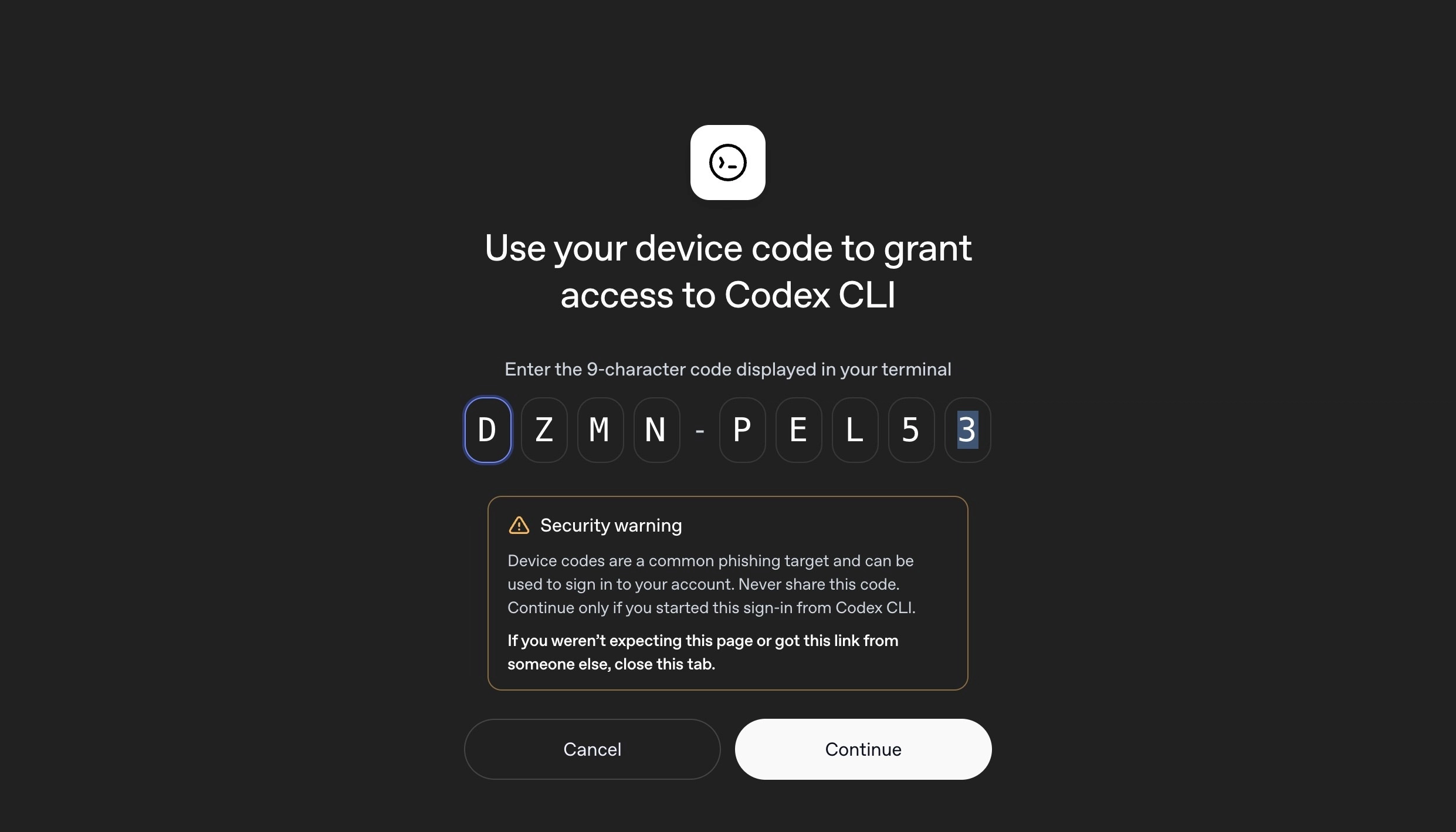 Paste the verification code and click Continue
