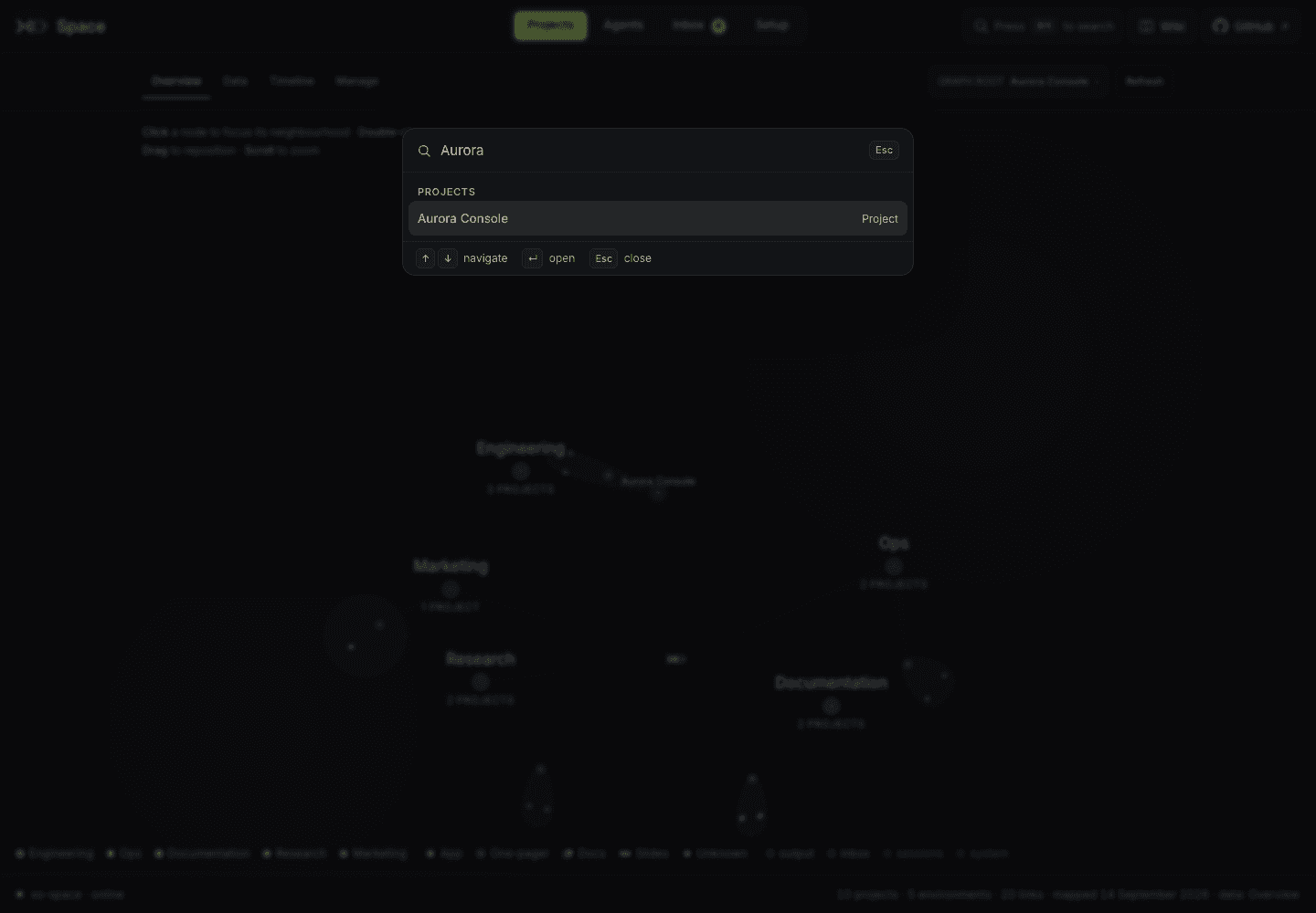 Command palette showing a matching project