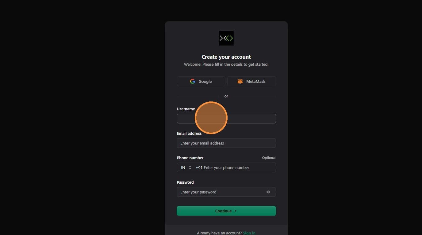 Click the Username field