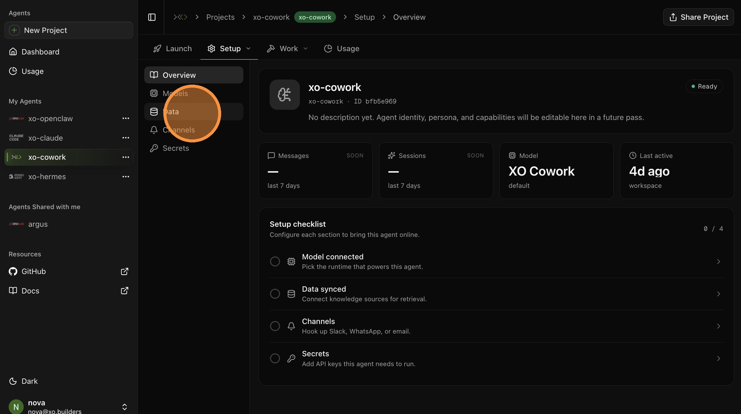 Select Data from the Setup sidebar