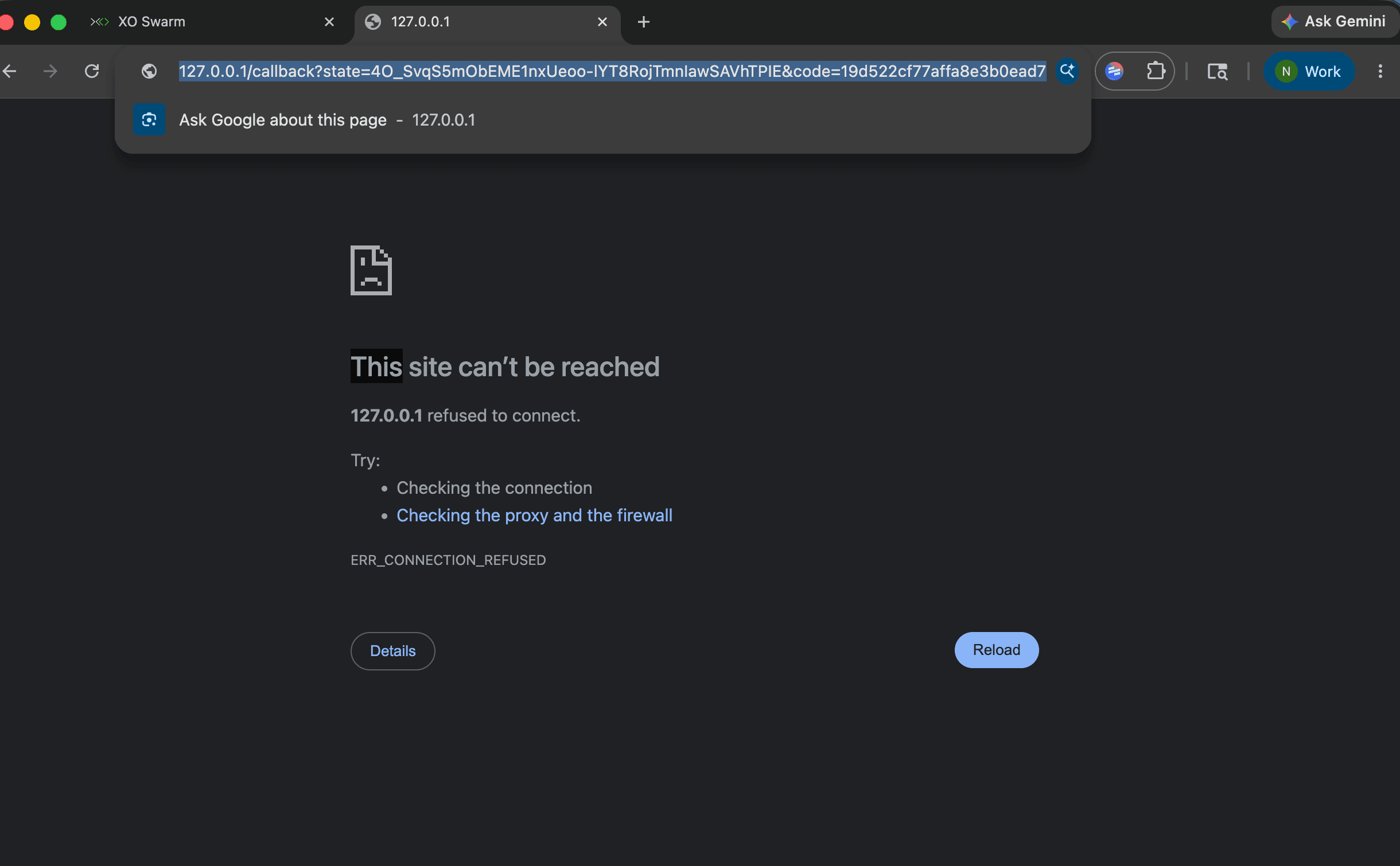 Copy the callback URL from the address bar
