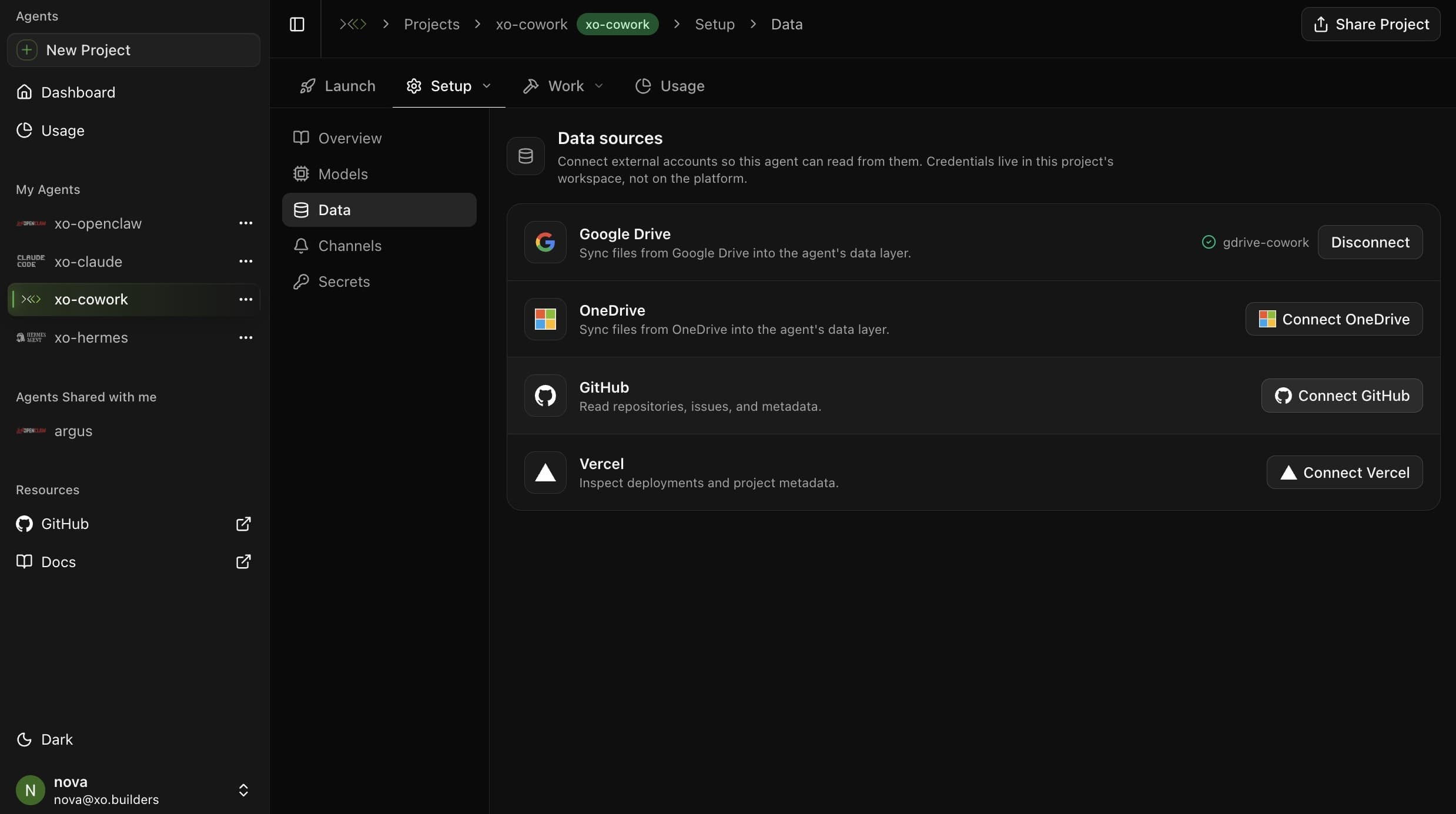 Setup → Data