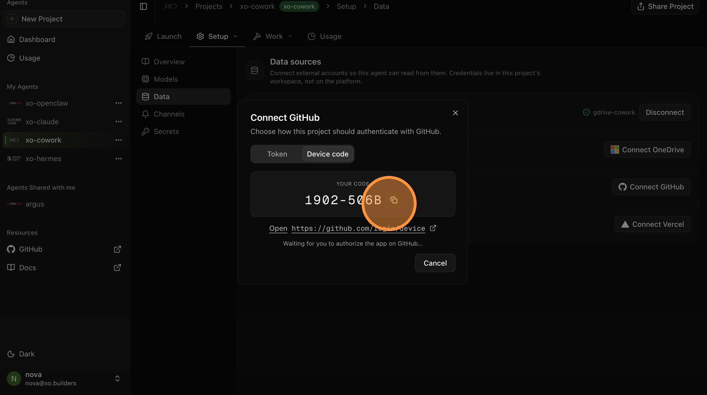 Copy the activation code