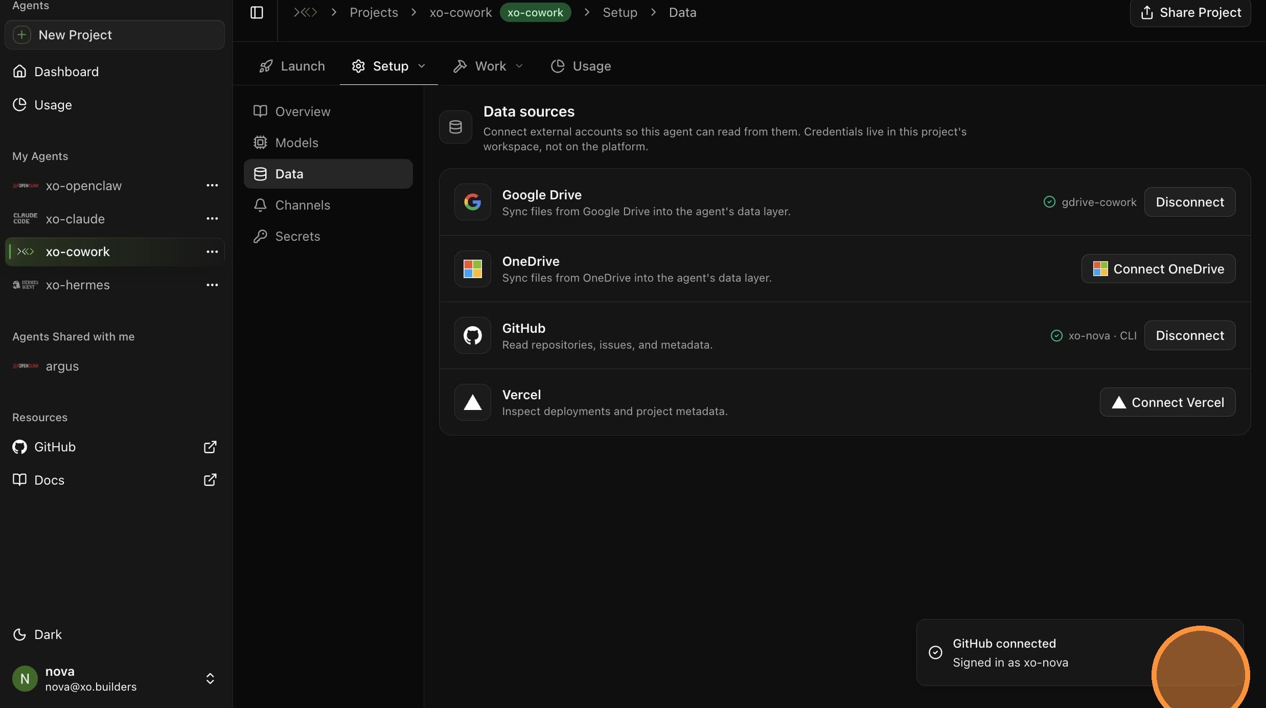 GitHub remote in the Data list