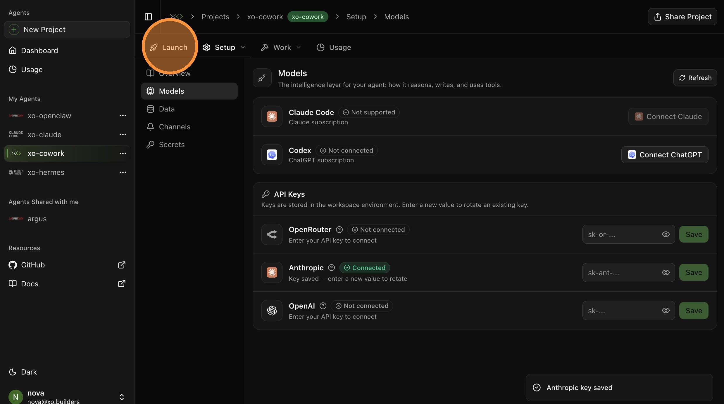 Open the Launch tab