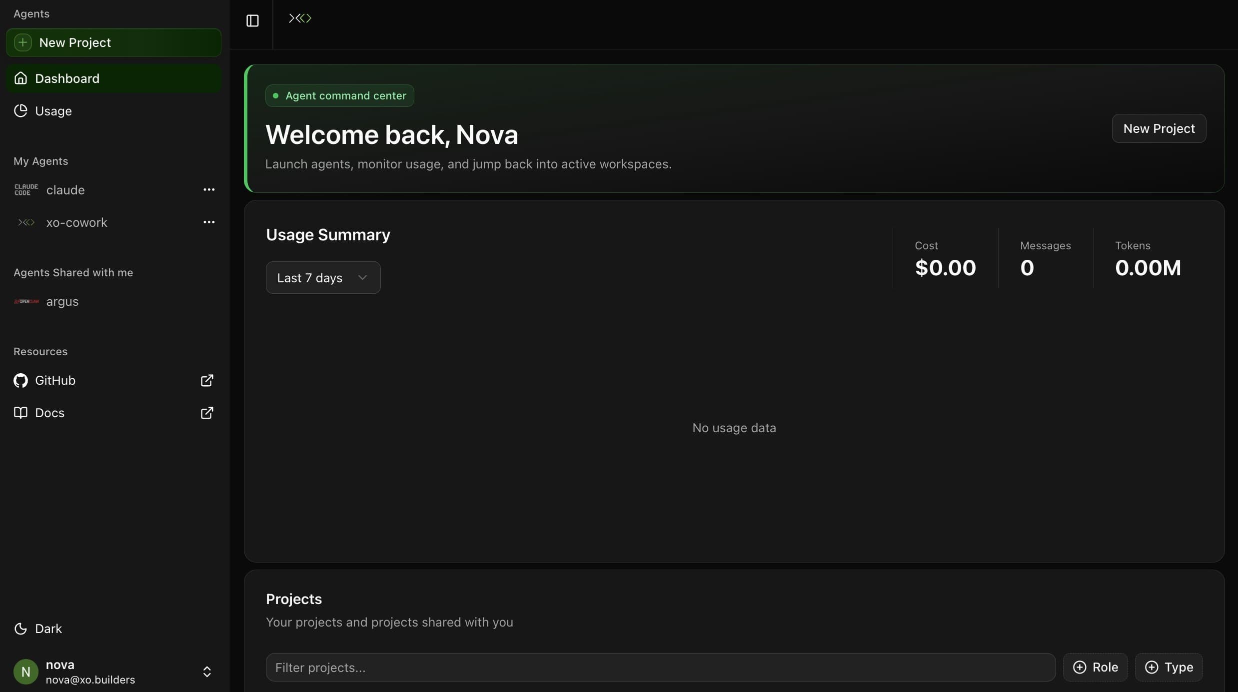 XO Builders dashboard