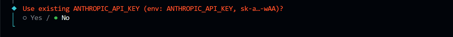 Select No to use existing key