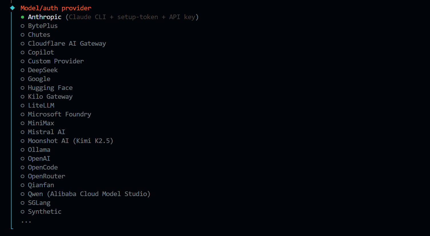 Model/auth provider list