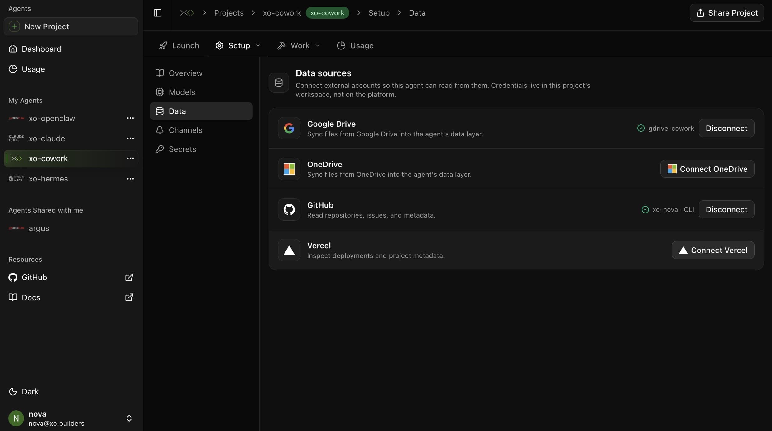Setup → Data