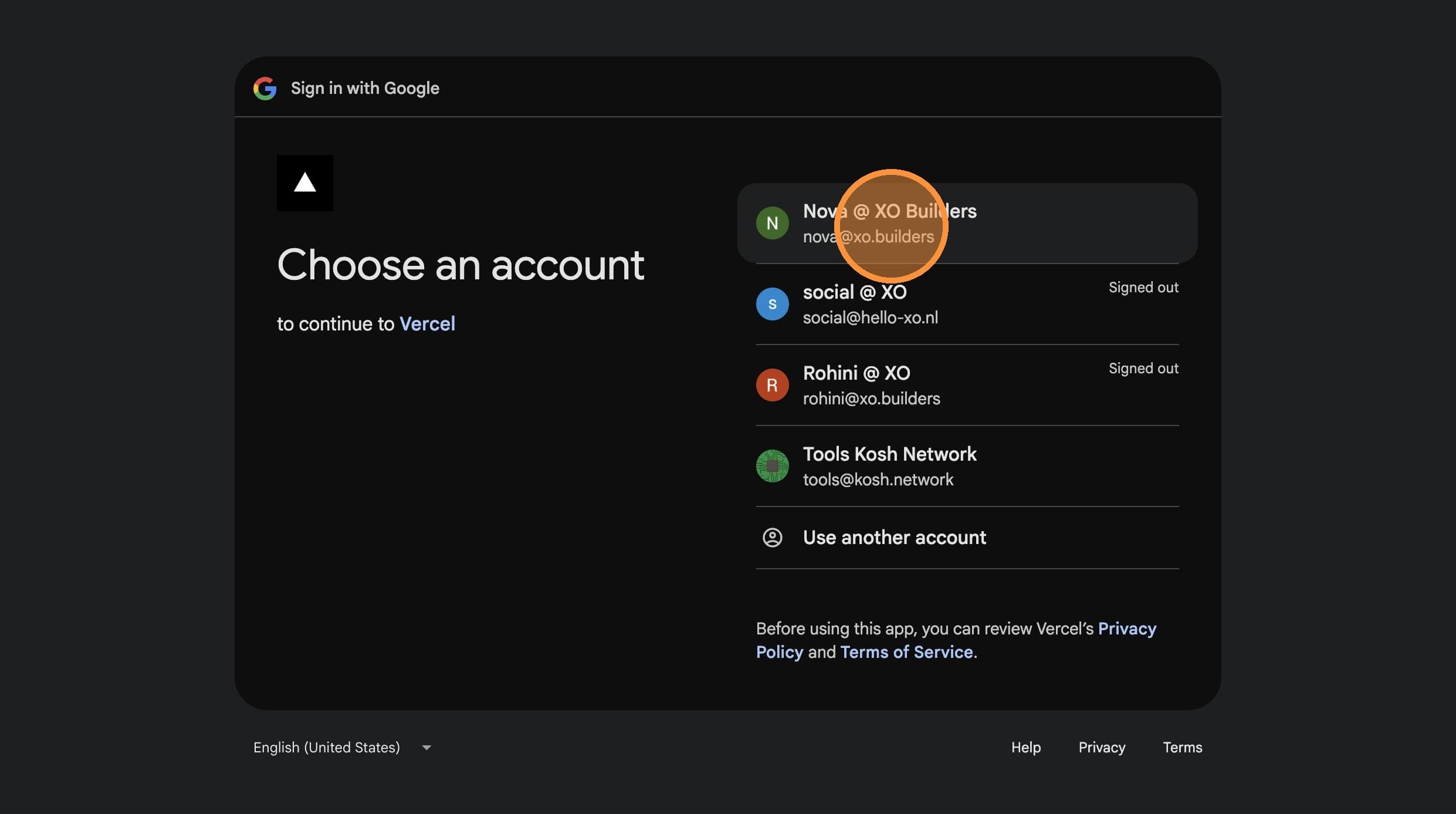 Select your Google account