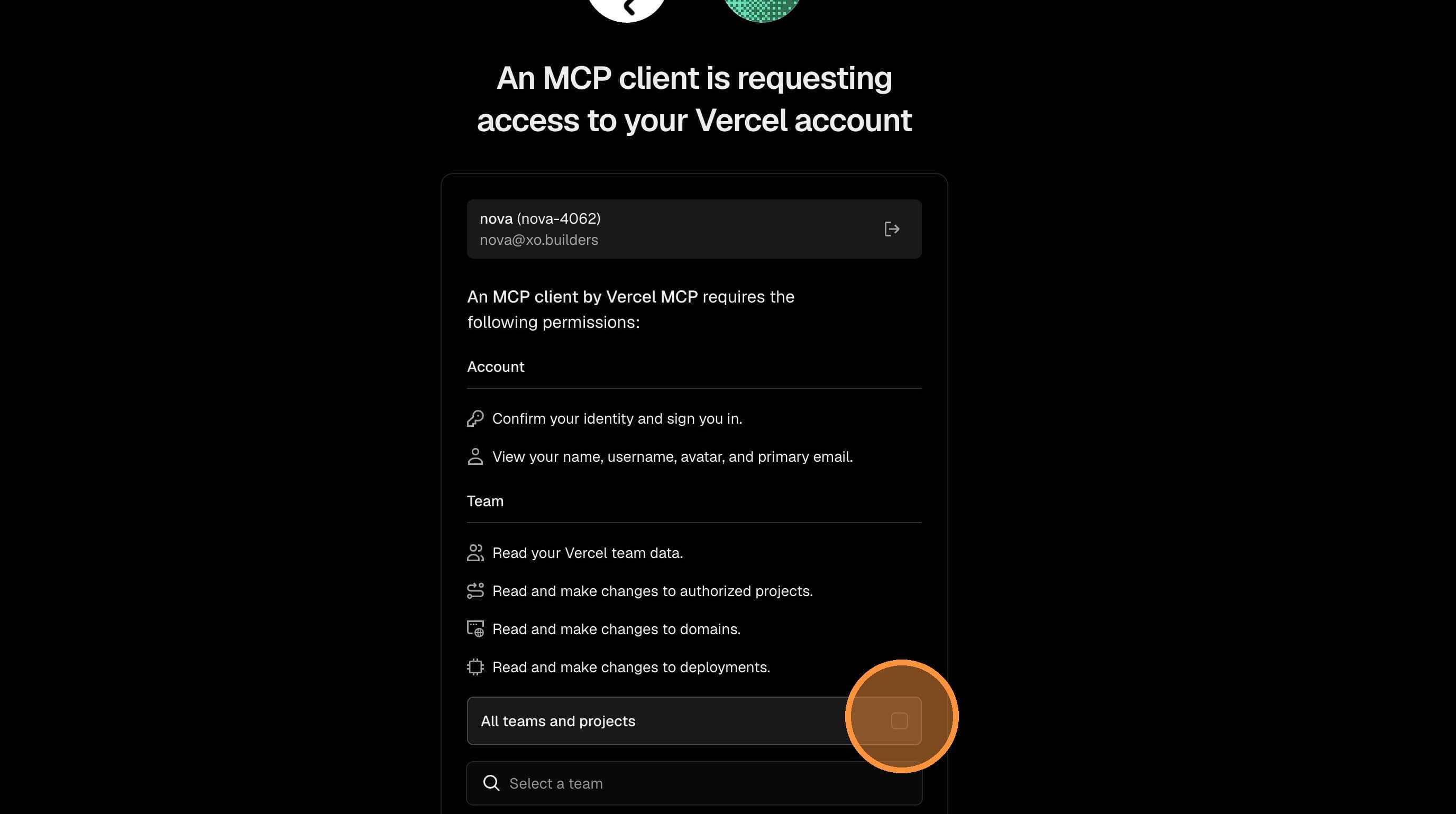 Select the Vercel account or team