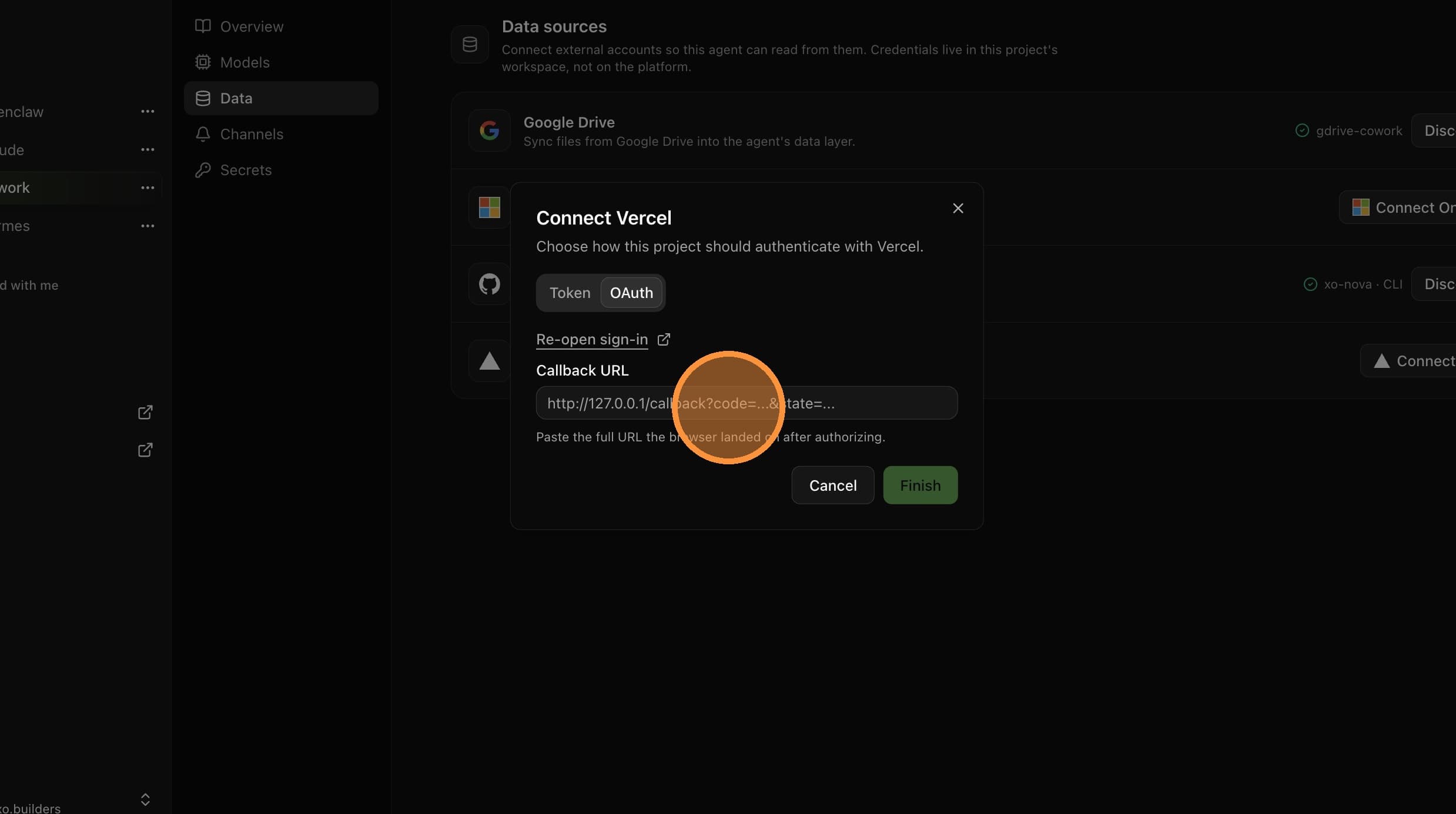 Click the Callback URL field