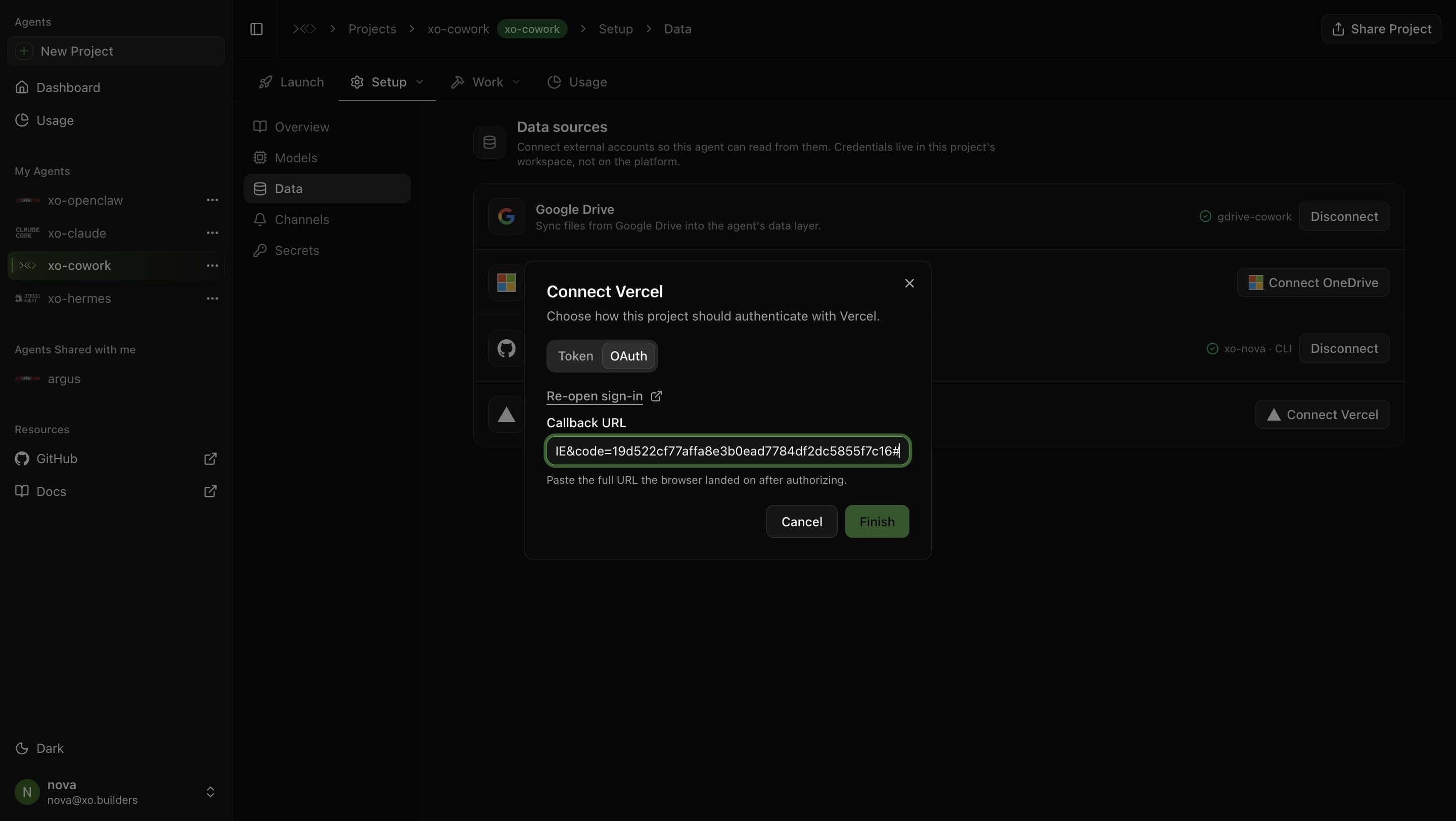 Paste the callback URL