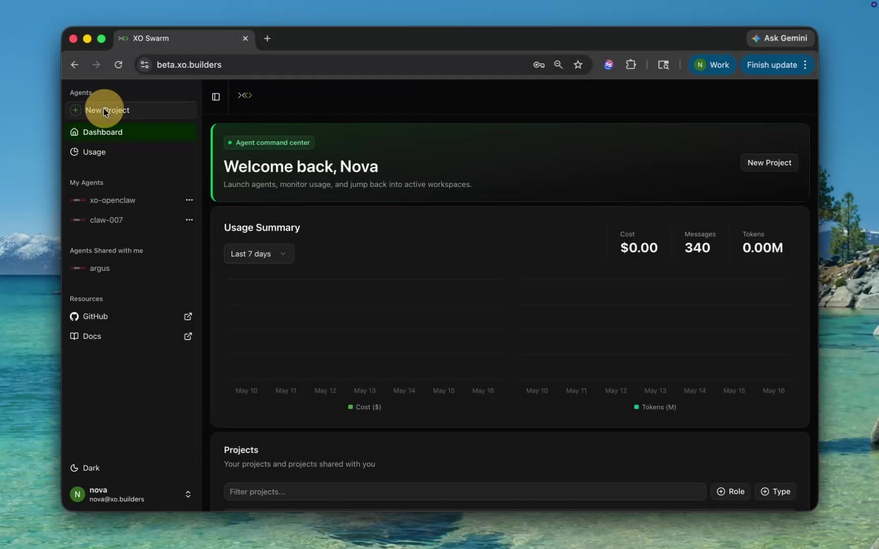 XO Builders dashboard