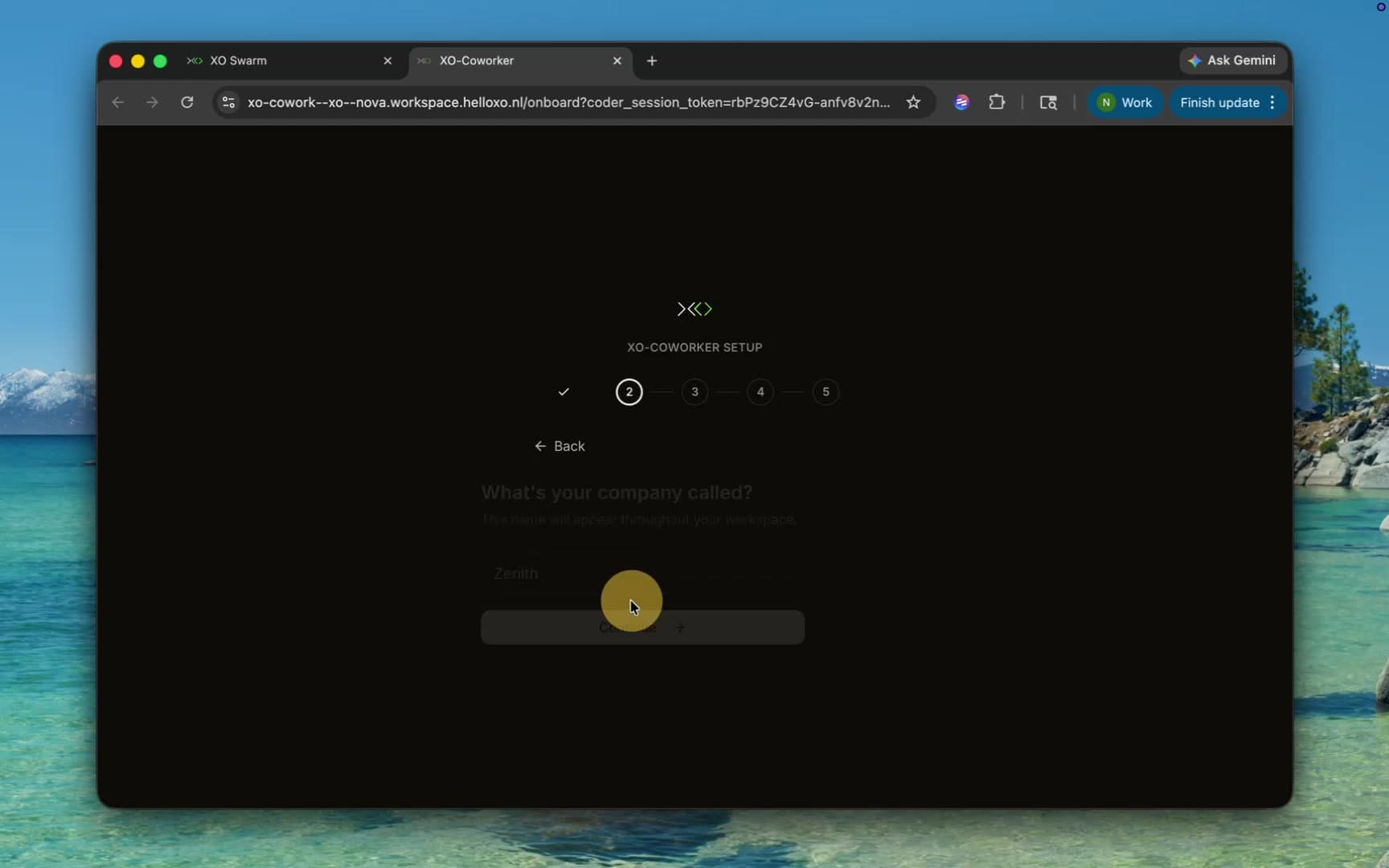 Wizard step 1 — name your workspace