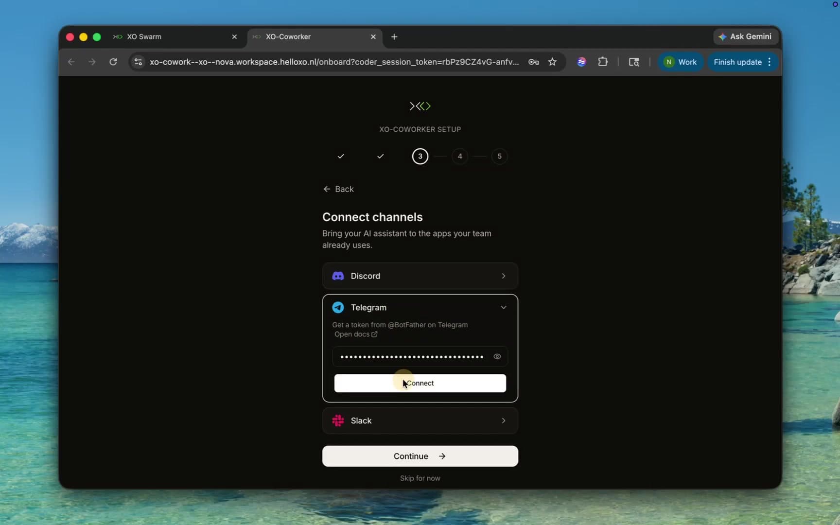 Wizard step 3 — connect channels