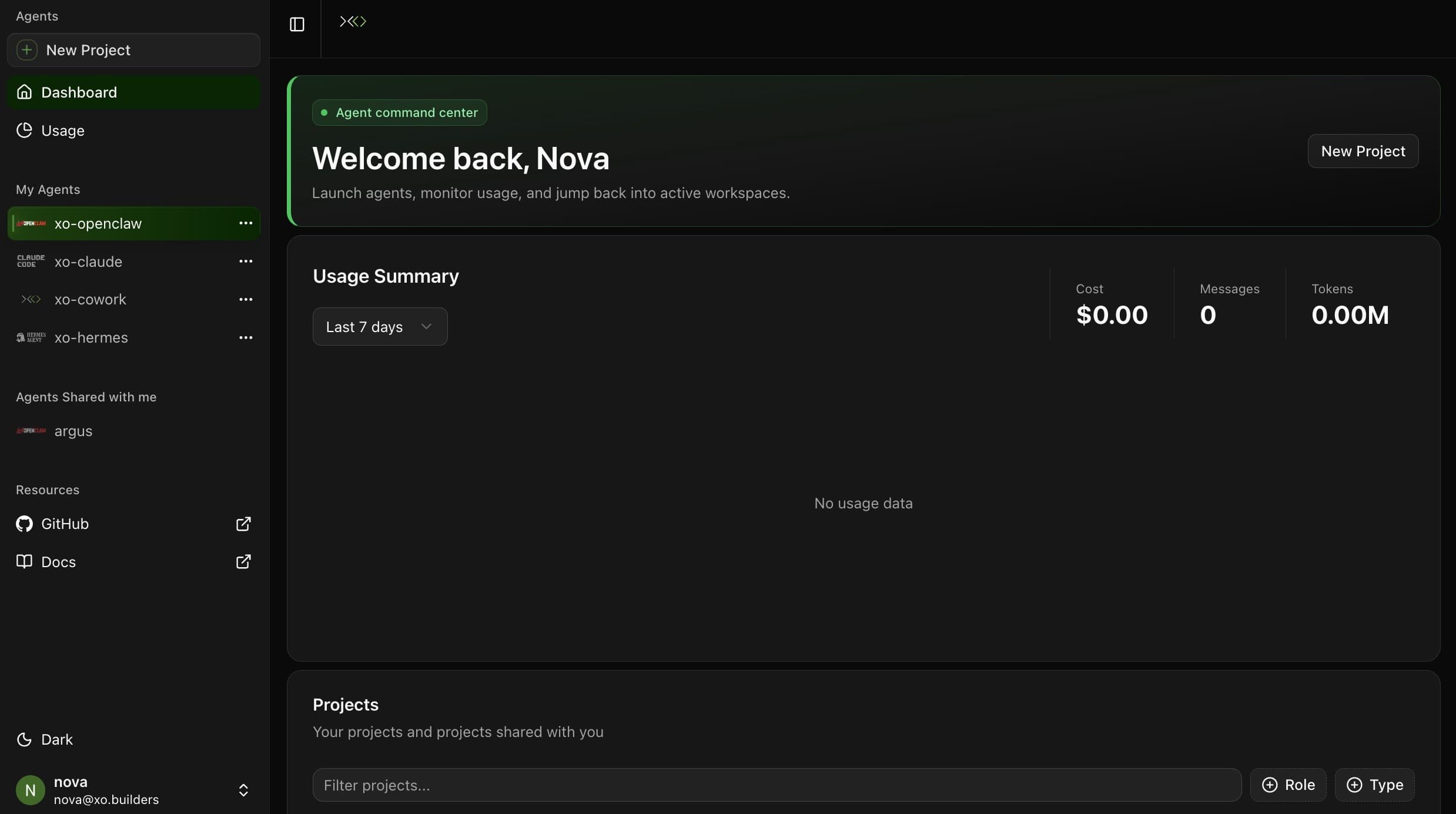 XO Builders dashboard
