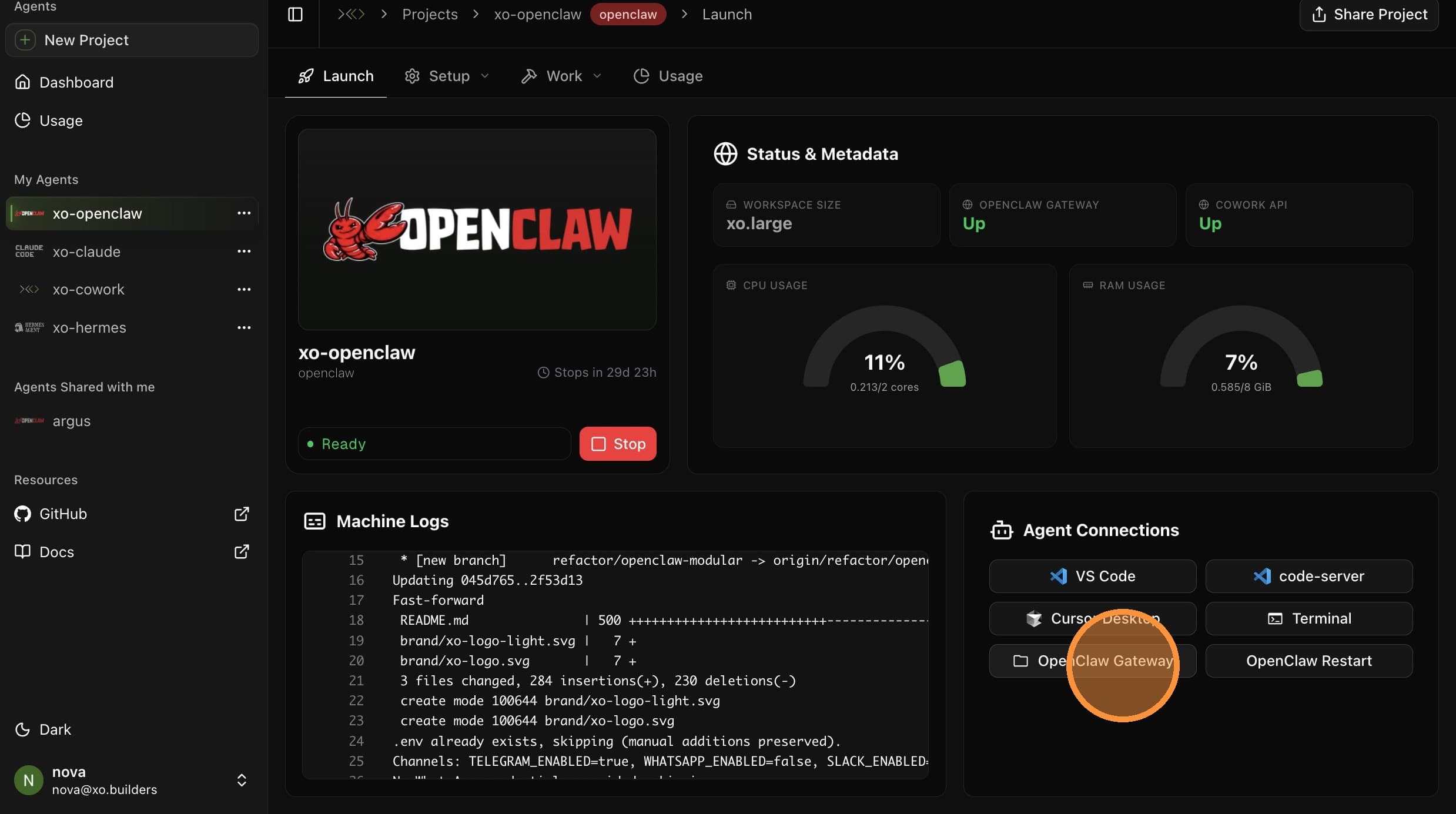 Click OpenClaw Gateway