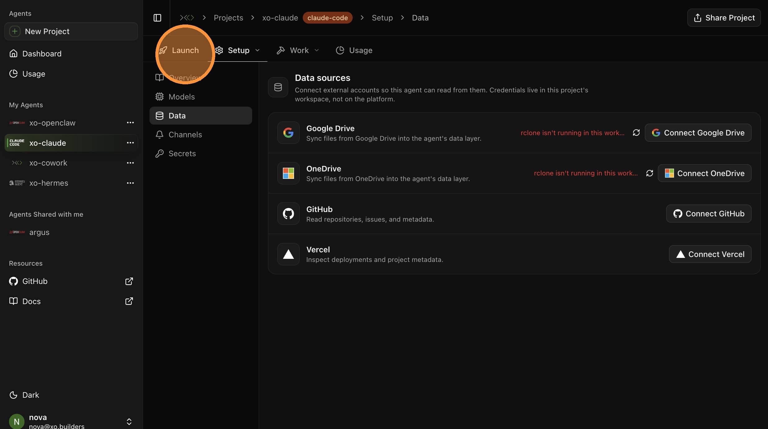Open the Launch tab