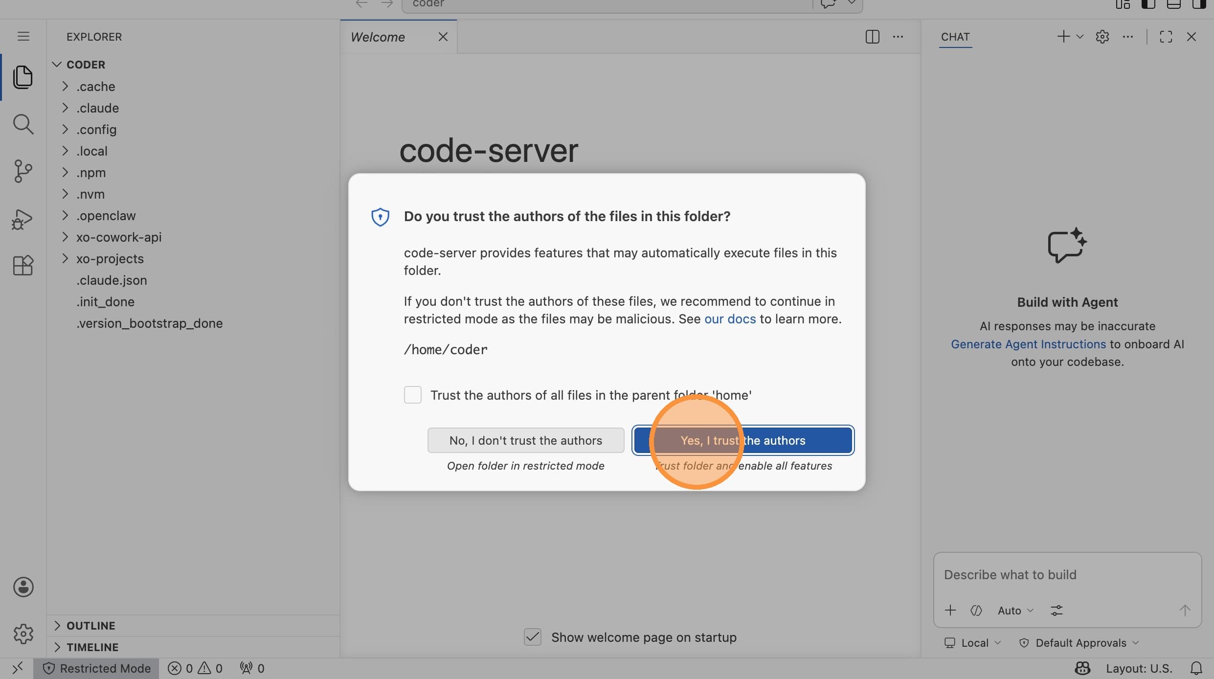 Trust the workspace authors