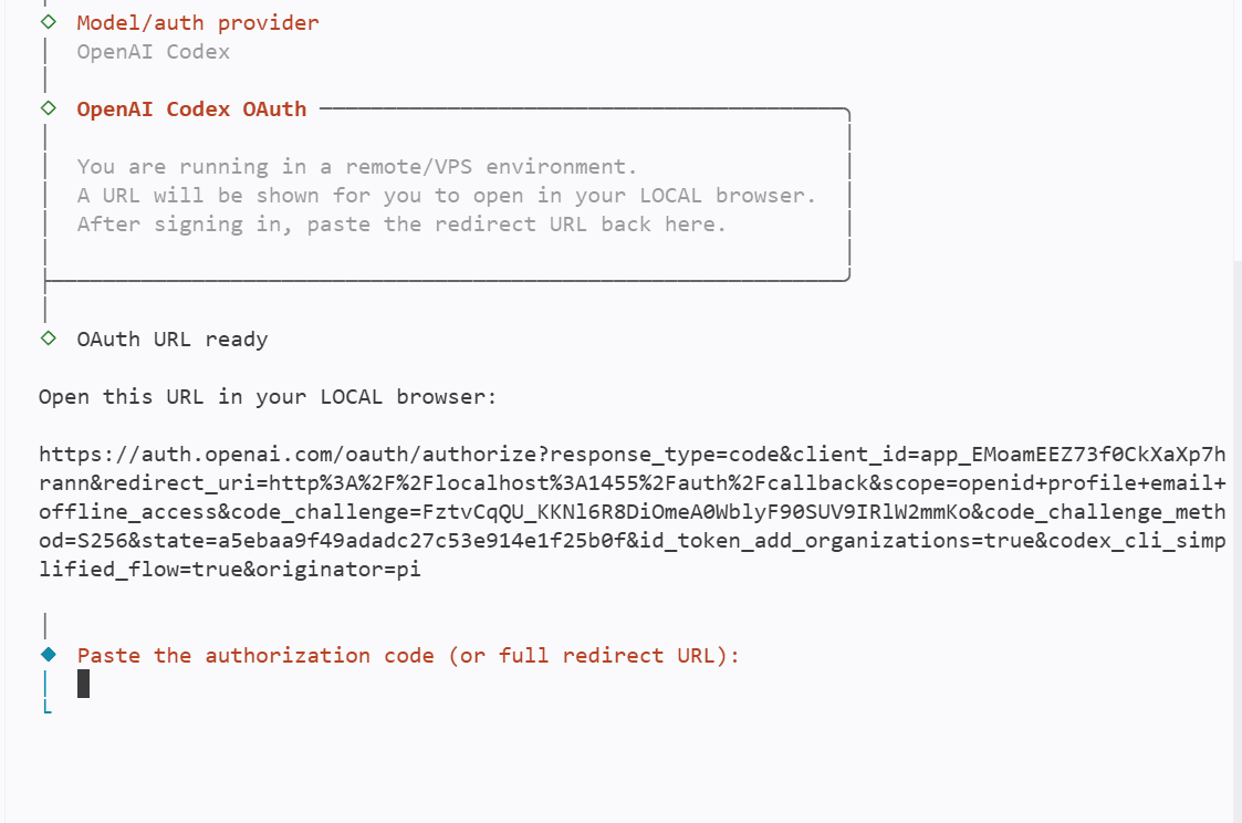 OAuth URL ready in the terminal