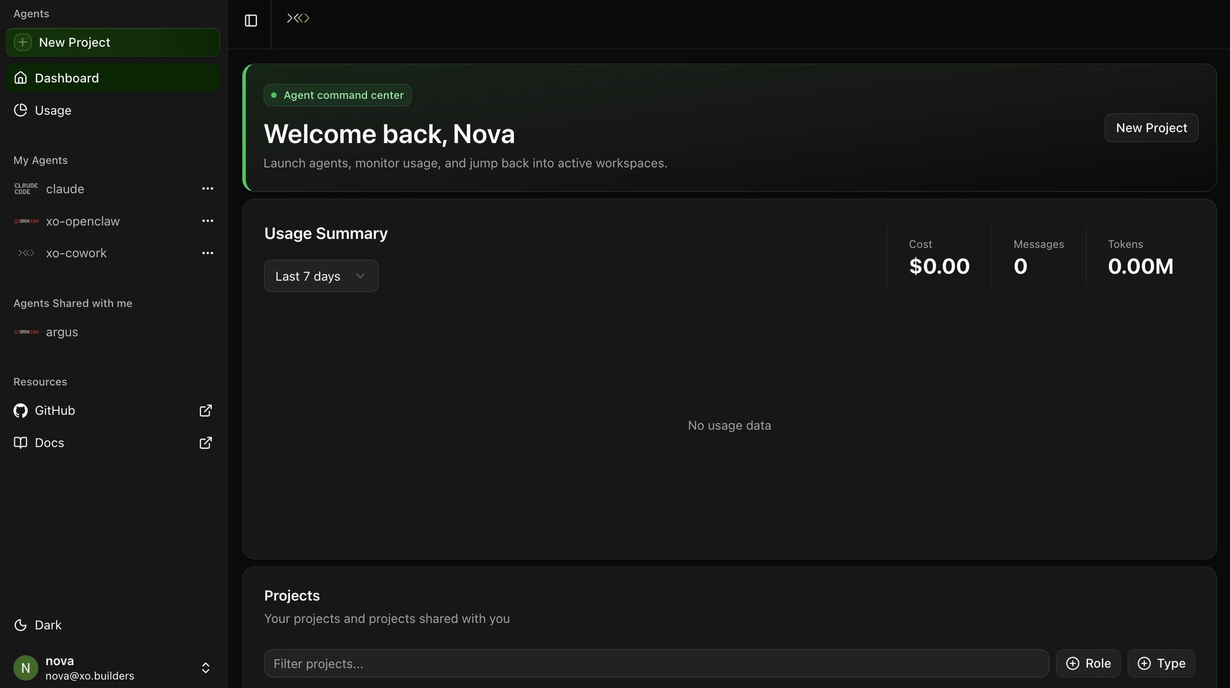 XO Builders dashboard