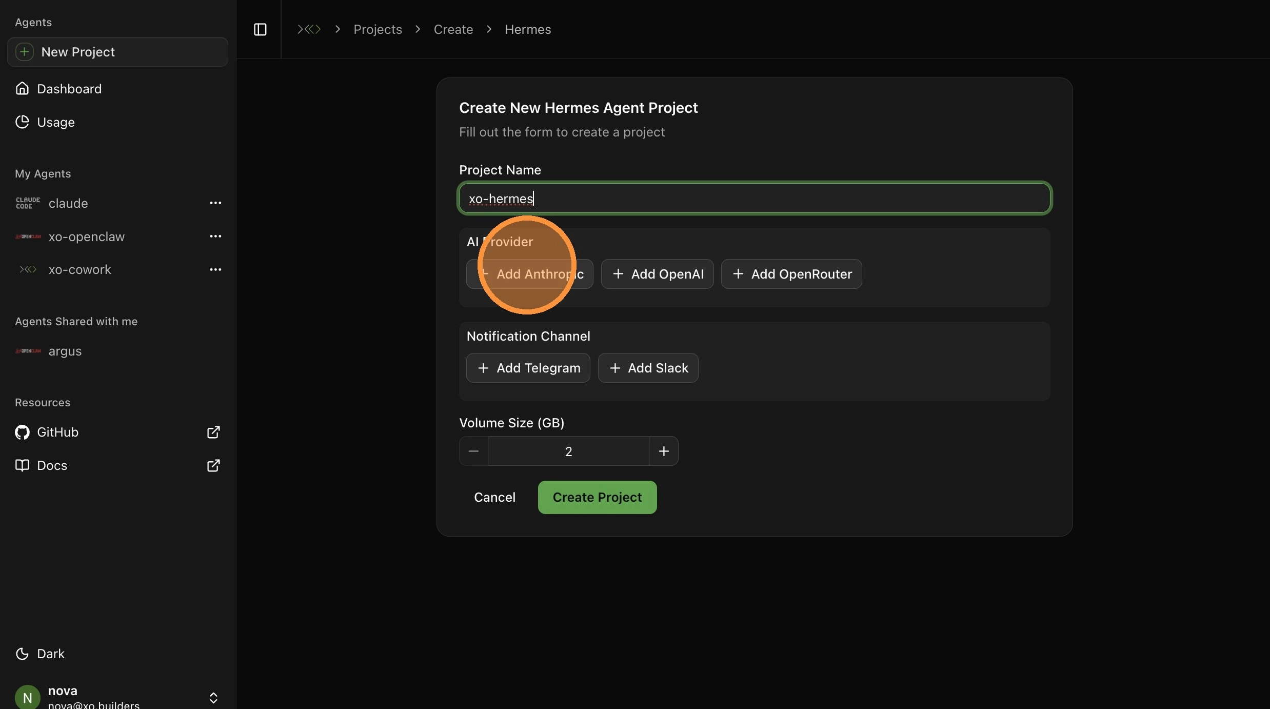 Select Anthropic and enter API key