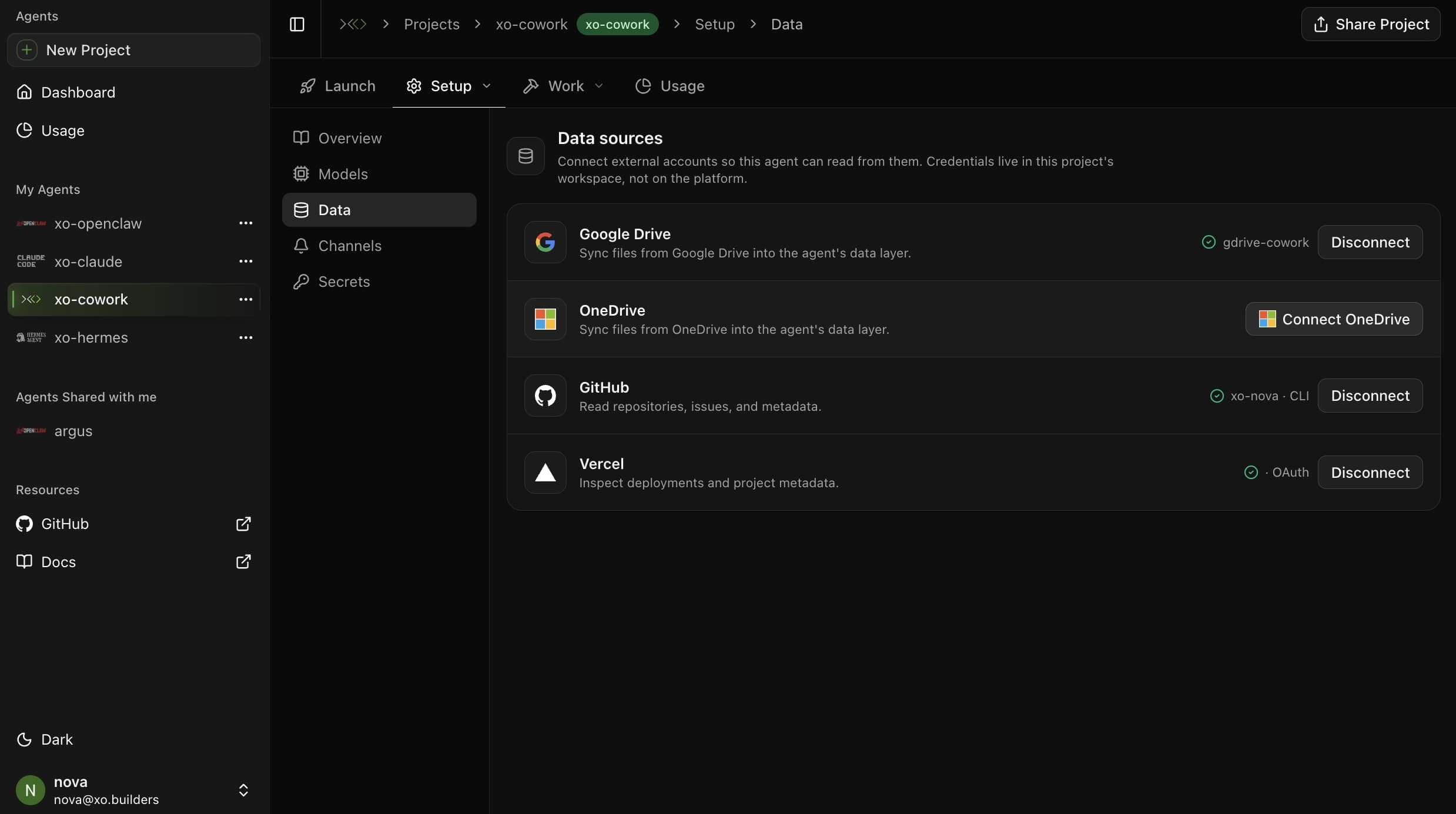 Setup → Data