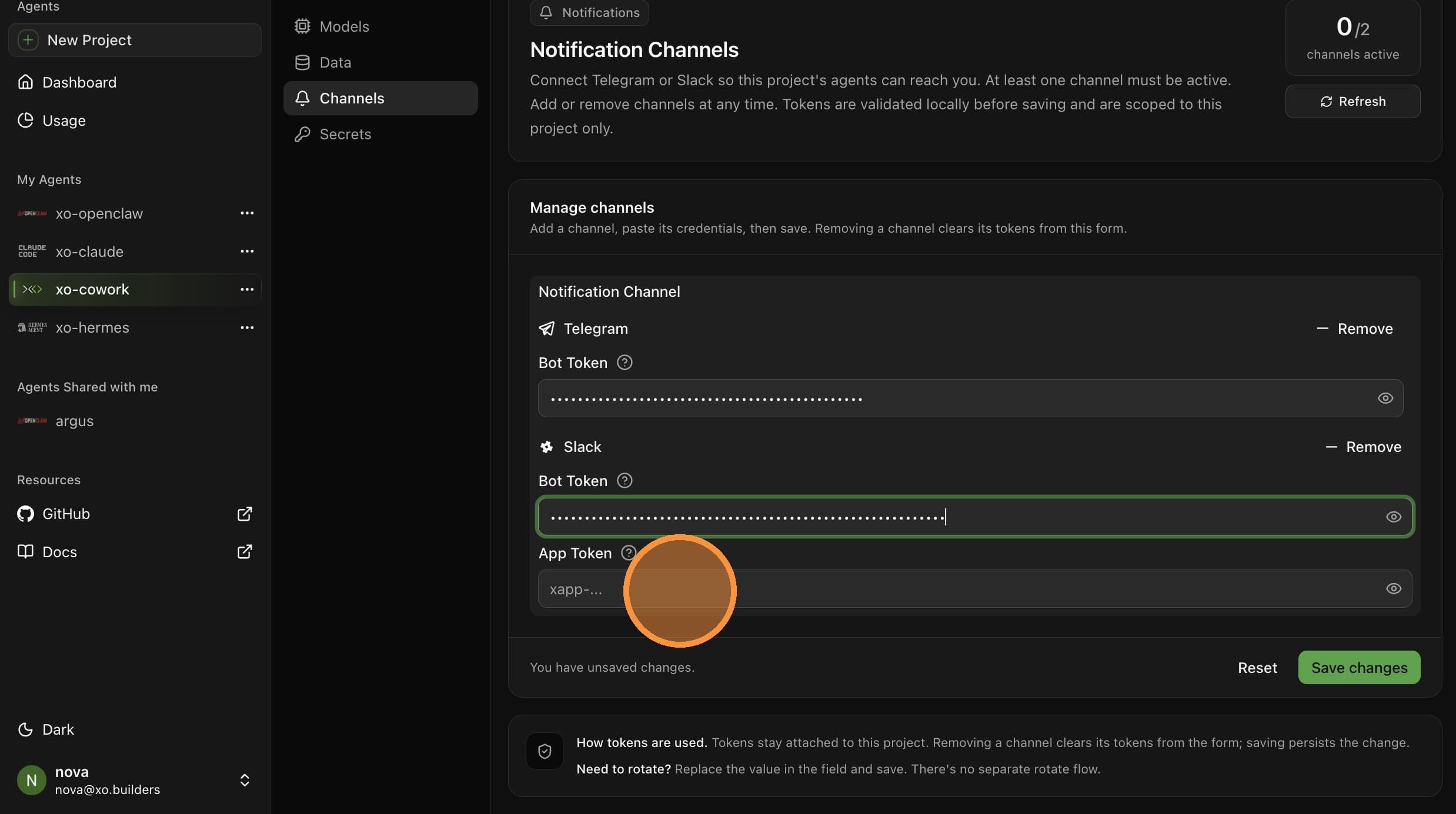 Paste the app token