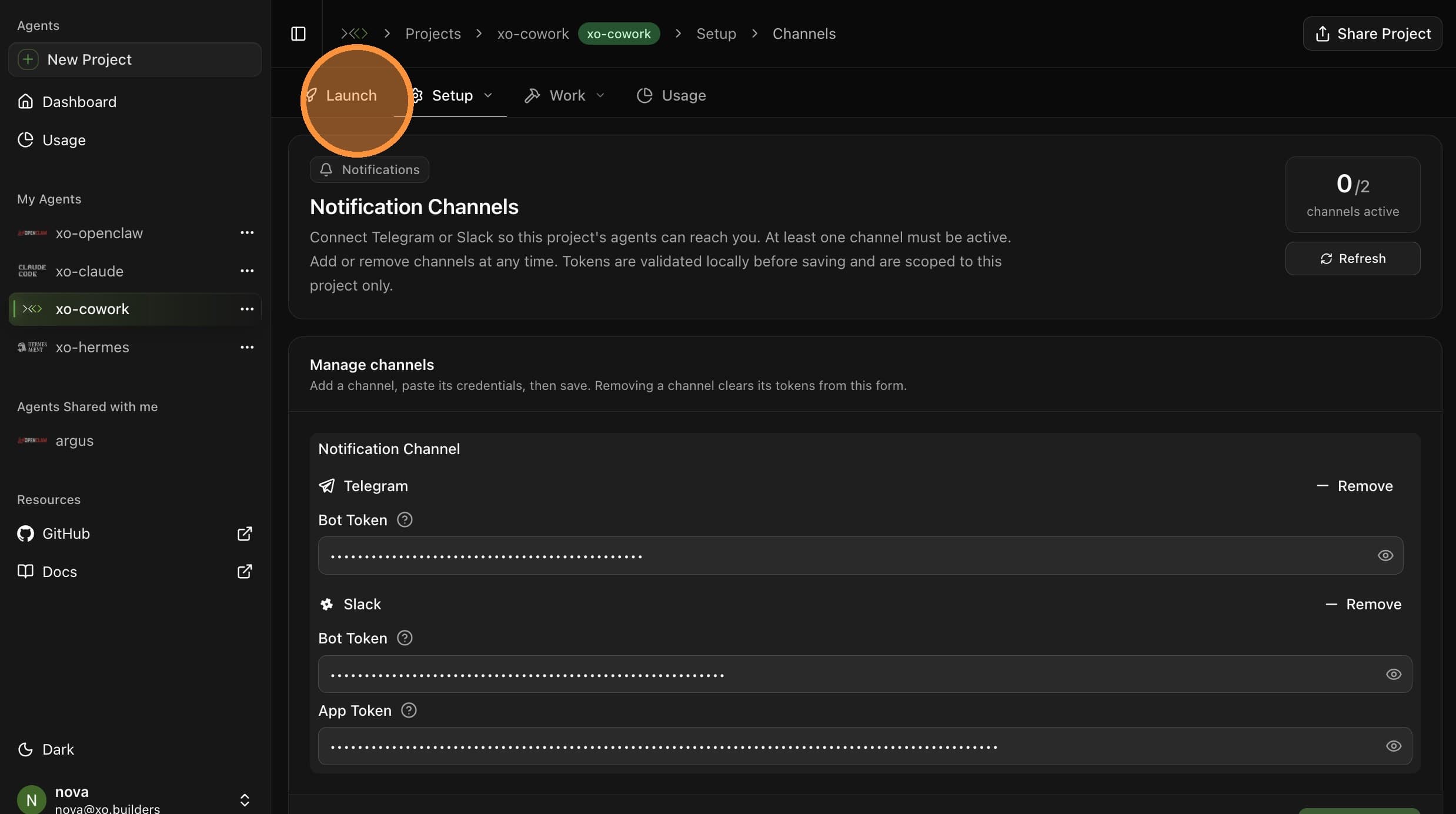 Open the Launch tab