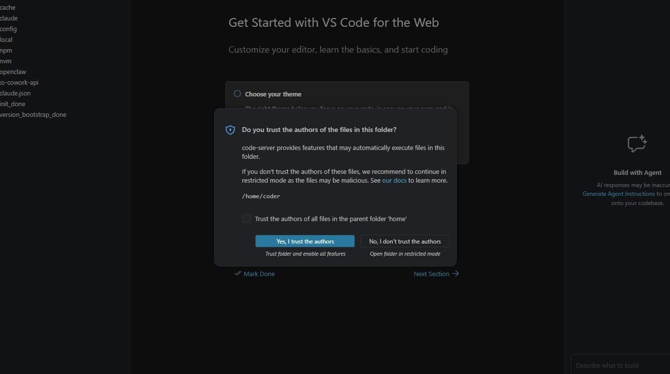VS Code welcome screen